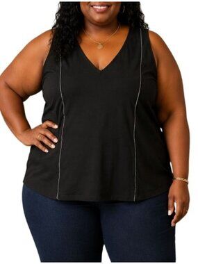 Lane Bryant Plus Size 26/28 Top Tank V-Neck Zipper Accent Sleeveless Black
